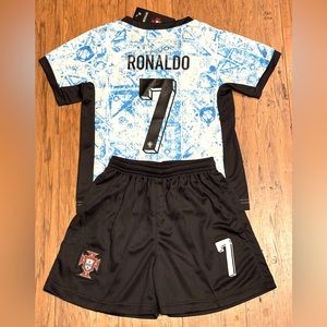 Kids Ronaldo Blue Portugal Soccer Jersey Set Youth & Toddler Football Kit